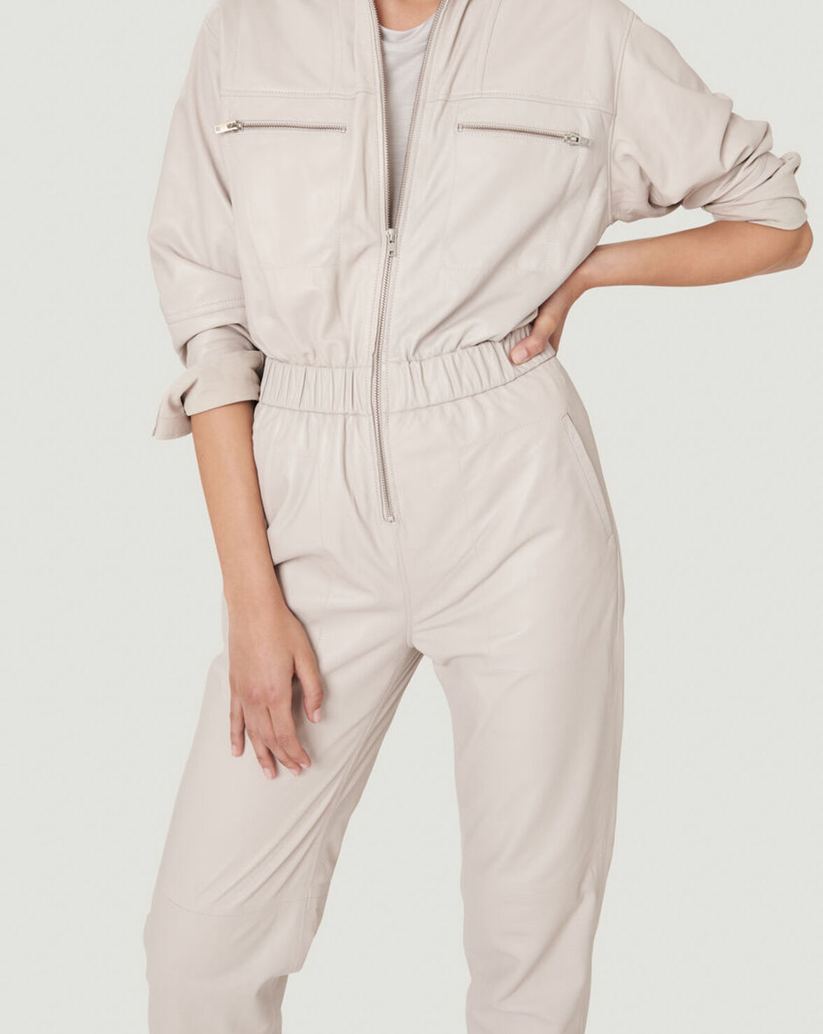 IKARAZ ZIPPER FRONT LEATHER JUMPSUIT image number null